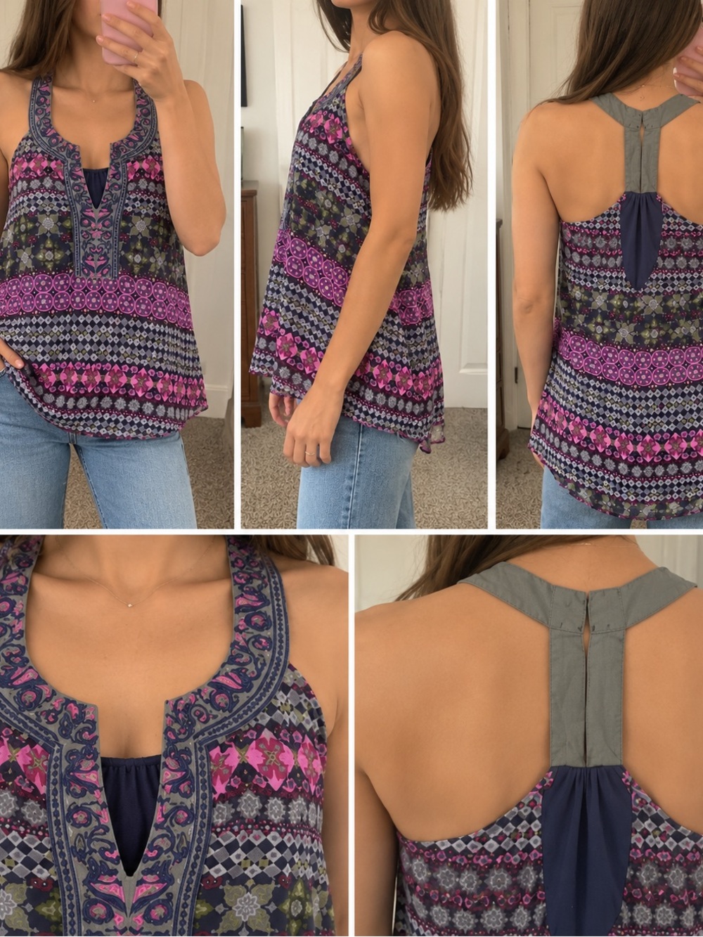 Allen B. By Allen Schwartz Purple Patterned Racerback Camisole